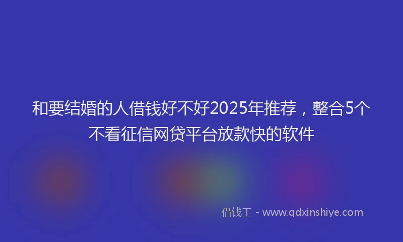和要结婚的人借钱好不好2025年推荐，整合5个不看征信网贷平台放款快的软件