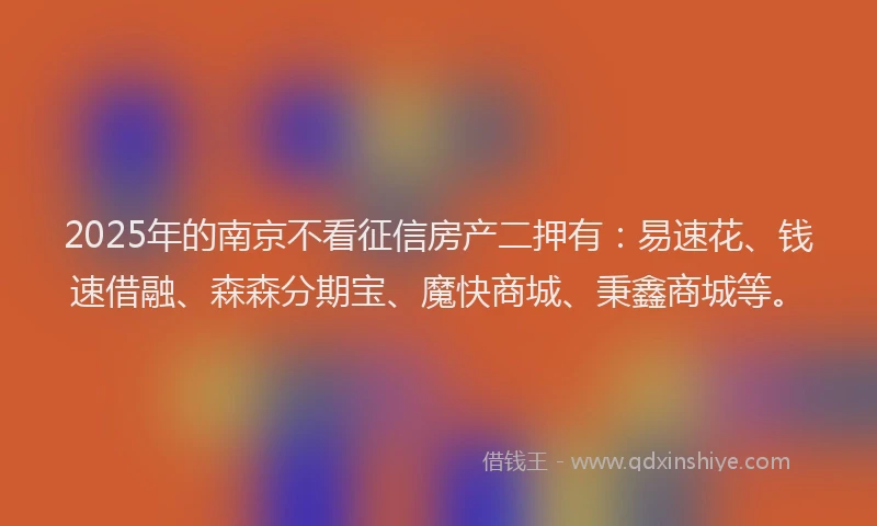 2025年的南京不看征信房产二押有：易速花、钱速借融、森森分期宝、魔快商城、秉鑫商城等。