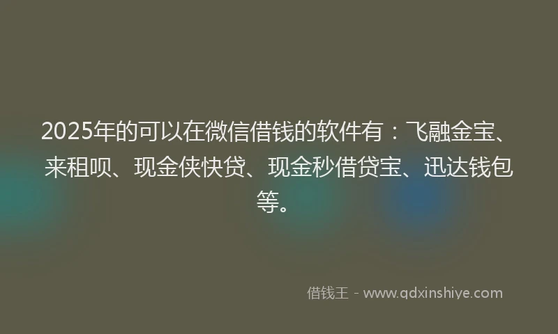 2025年的可以在微信借钱的软件有：飞融金宝、来租呗、现金侠快贷、现金秒借贷宝、迅达钱包等。