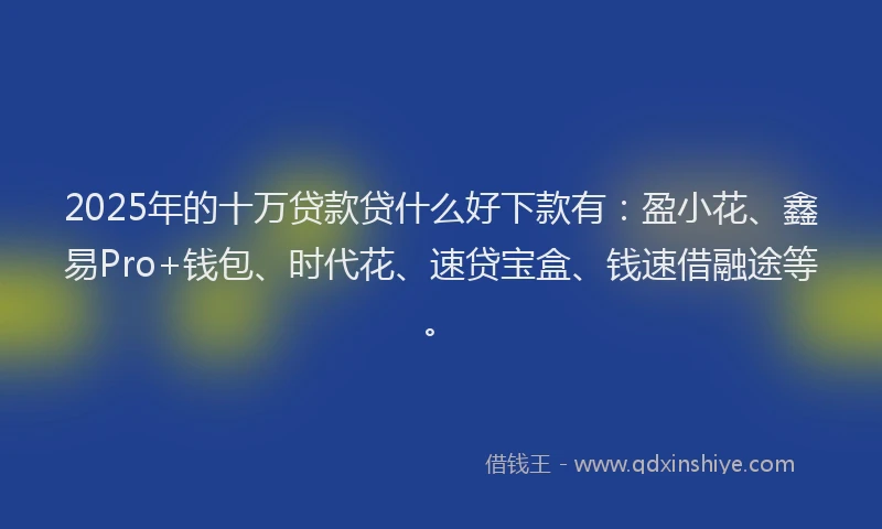 2025年的十万贷款贷什么好下款有：盈小花、鑫易Pro+钱包、时代花、速贷宝盒、钱速借融途等。