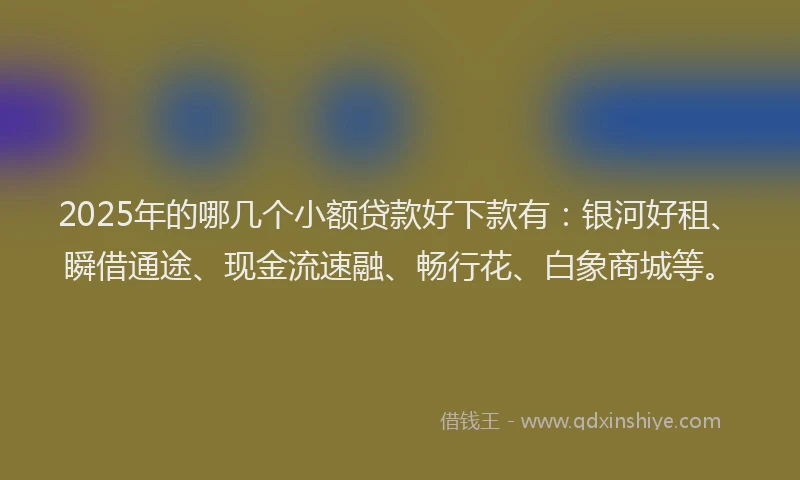 2025年的哪几个小额贷款好下款有：银河好租、瞬借通途、现金流速融、畅行花、白象商城等。