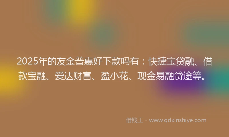 2025年的友金普惠好下款吗有：快捷宝贷融、借款宝融、爱达财富、盈小花、现金易融贷途等。