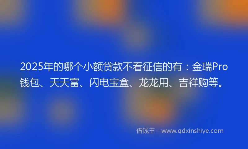 2025年的哪个小额贷款不看征信的有：金瑞Pro钱包、天天富、闪电宝盒、龙龙用、吉祥购等。