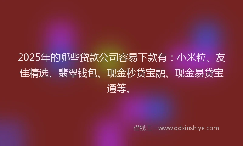 2025年的哪些贷款公司容易下款有：小米粒、友佳精选、翡翠钱包、现金秒贷宝融、现金易贷宝通等。