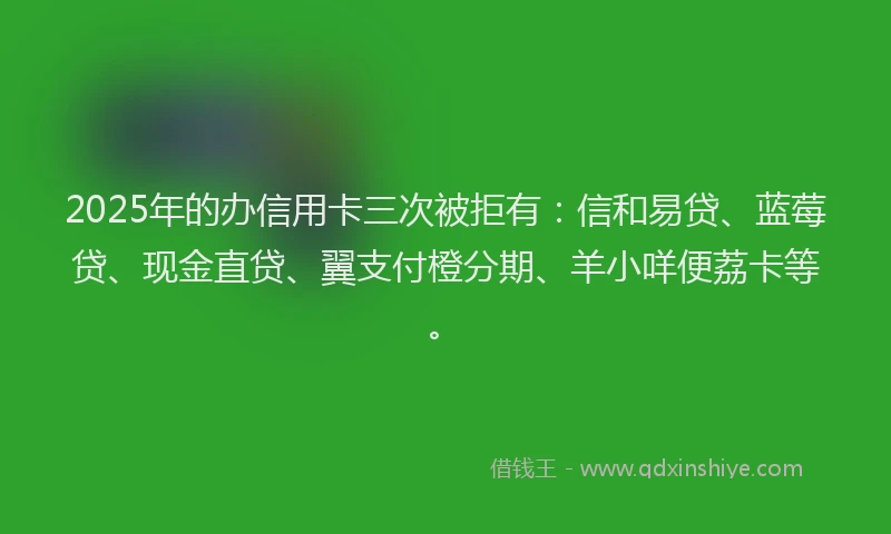 2025年的办信用卡三次被拒有：信和易贷、蓝莓贷、现金直贷、翼支付橙分期、羊小咩便荔卡等。