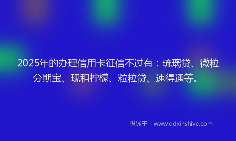 2025年的办理信用卡征信不过有：琉璃贷、微粒分期宝、现租柠檬、粒粒贷、速得通等。