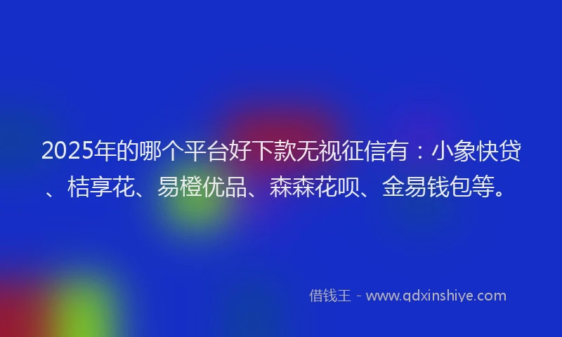 2025年的哪个平台好下款无视征信有：小象快贷、桔享花、易橙优品、森森花呗、金易钱包等。