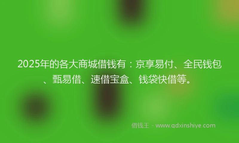 2025年的各大商城借钱有：京享易付、全民钱包、甄易借、速借宝盒、钱袋快借等。