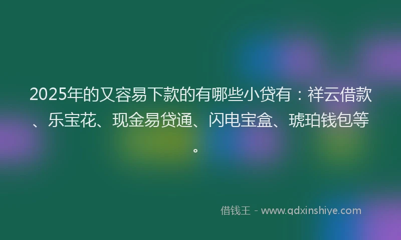 2025年的又容易下款的有哪些小贷有：祥云借款、乐宝花、现金易贷通、闪电宝盒、琥珀钱包等。