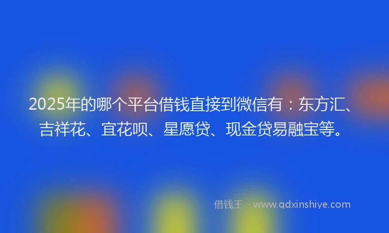 2025年的哪个平台借钱直接到微信有：东方汇、吉祥花、宜花呗、星愿贷、现金贷易融宝等。