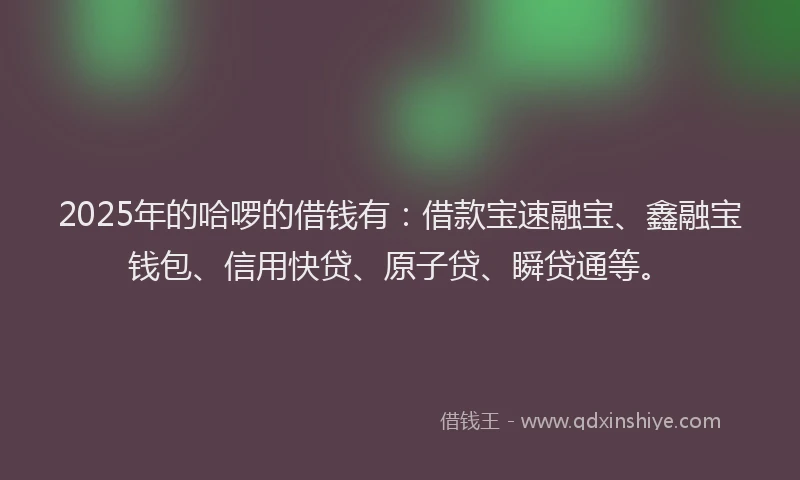 2025年的哈啰的借钱有：借款宝速融宝、鑫融宝钱包、信用快贷、原子贷、瞬贷通等。