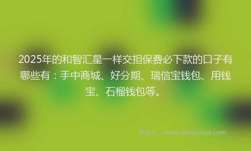 2025年的和智汇星一样交担保费必下款的口子有哪些有：手中商城、好分期、瑞信宝钱包、用钱宝、石榴钱包等。
