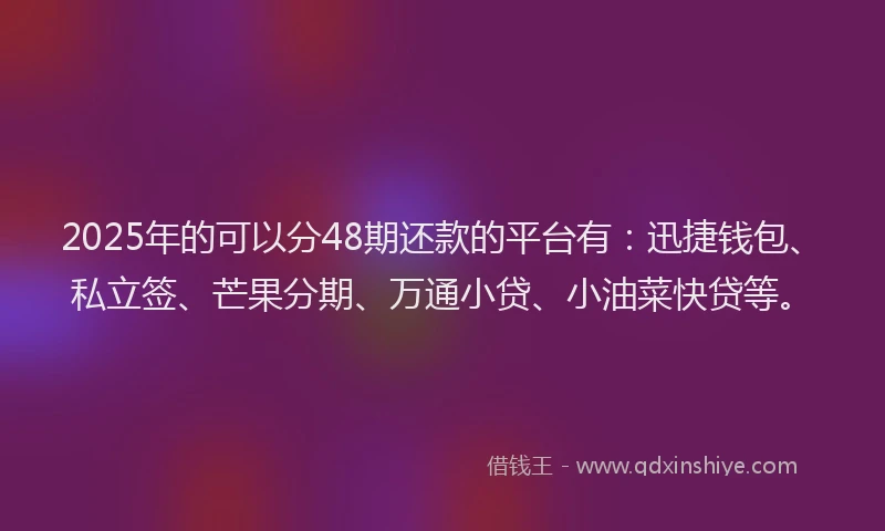 2025年的可以分48期还款的平台有：迅捷钱包、私立签、芒果分期、万通小贷、小油菜快贷等。