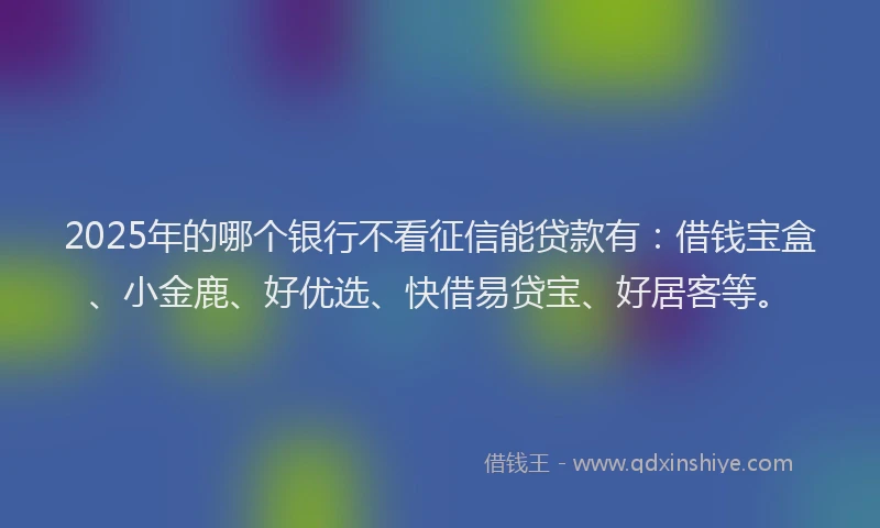 2025年的哪个银行不看征信能贷款有：借钱宝盒、小金鹿、好优选、快借易贷宝、好居客等。