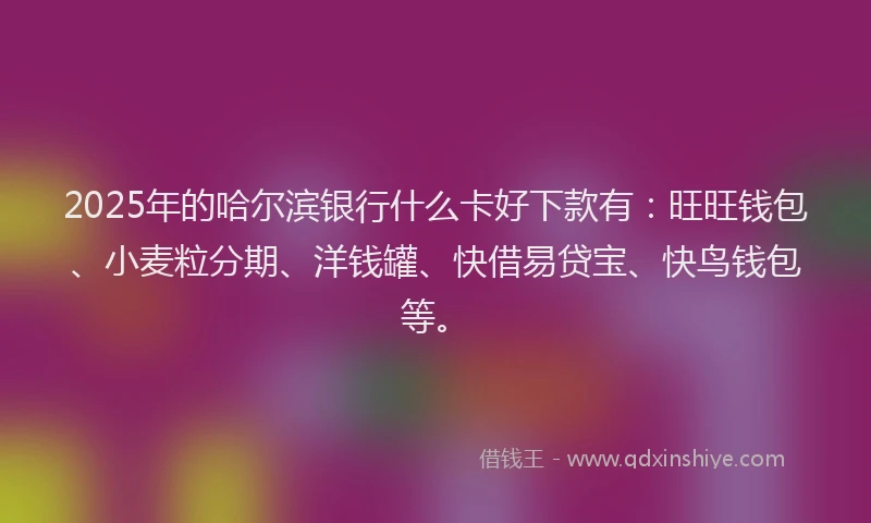 2025年的哈尔滨银行什么卡好下款有：旺旺钱包、小麦粒分期、洋钱罐、快借易贷宝、快鸟钱包等。