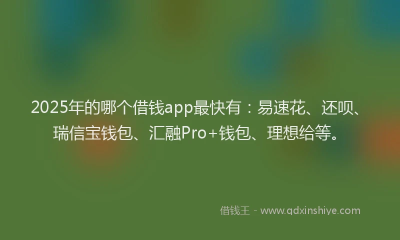 2025年的哪个借钱app最快有：易速花、还呗、瑞信宝钱包、汇融Pro+钱包、理想给等。