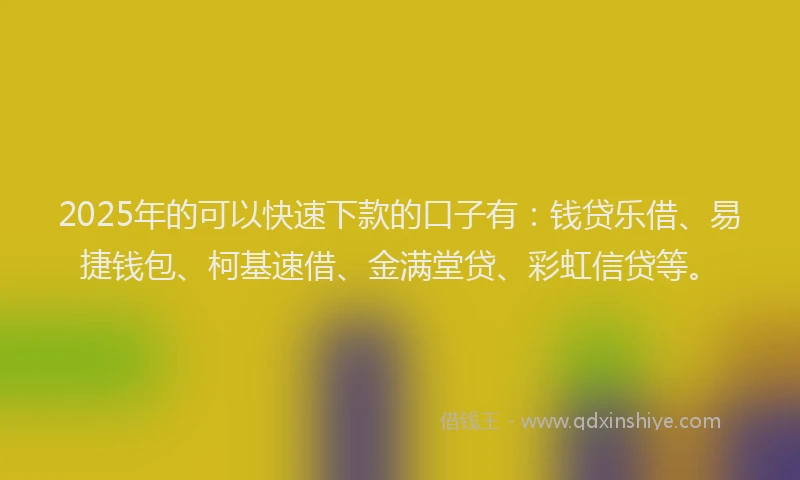 2025年的可以快速下款的口子有：钱贷乐借、易捷钱包、柯基速借、金满堂贷、彩虹信贷等。