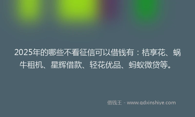 2025年的哪些不看征信可以借钱有：桔享花、蜗牛租机、星辉借款、轻花优品、蚂蚁微贷等。