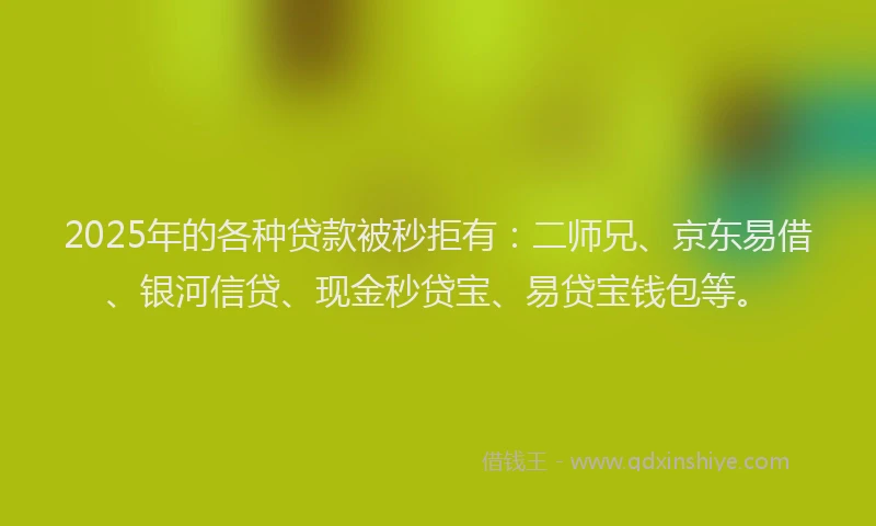 2025年的各种贷款被秒拒有：二师兄、京东易借、银河信贷、现金秒贷宝、易贷宝钱包等。