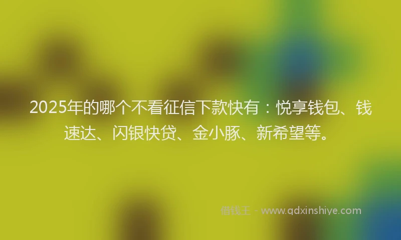 2025年的哪个不看征信下款快有：悦享钱包、钱速达、闪银快贷、金小豚、新希望等。