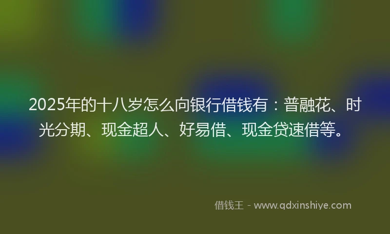 2025年的十八岁怎么向银行借钱有：普融花、时光分期、现金超人、好易借、现金贷速借等。