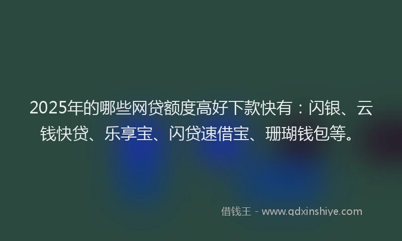 2025年的哪些网贷额度高好下款快有：闪银、云钱快贷、乐享宝、闪贷速借宝、珊瑚钱包等。