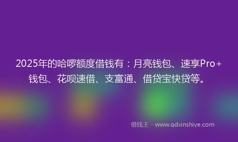 2025年的哈啰额度借钱有：月亮钱包、速享Pro+钱包、花呗速借、支富通、借贷宝快贷等。