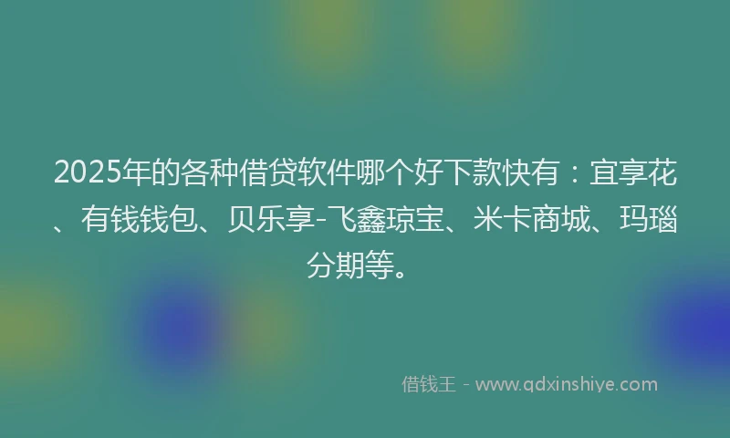 2025年的各种借贷软件哪个好下款快有：宜享花、有钱钱包、贝乐享-飞鑫琼宝、米卡商城、玛瑙分期等。
