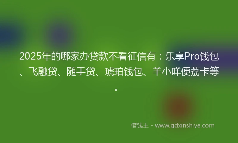 2025年的哪家办贷款不看征信有：乐享Pro钱包、飞融贷、随手贷、琥珀钱包、羊小咩便荔卡等。