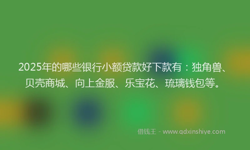 2025年的哪些银行小额贷款好下款有：独角兽、贝壳商城、向上金服、乐宝花、琉璃钱包等。