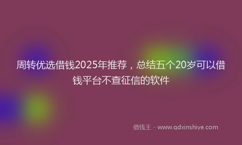 周转优选借钱2025年推荐，总结五个20岁可以借钱平台不查征信的软件