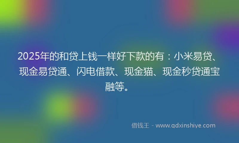 2025年的和贷上钱一样好下款的有：小米易贷、现金易贷通、闪电借款、现金猫、现金秒贷通宝融等。