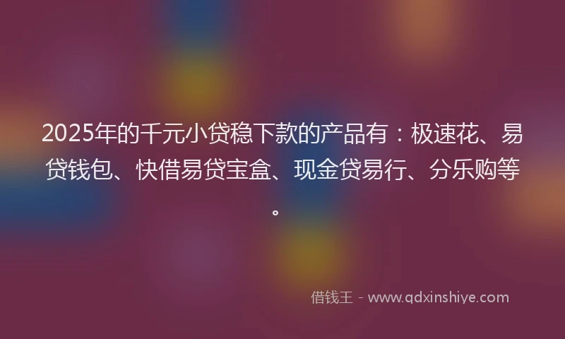 2025年的千元小贷稳下款的产品有：极速花、易贷钱包、快借易贷宝盒、现金贷易行、分乐购等。