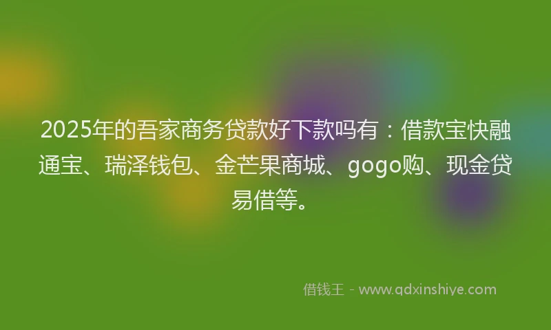 2025年的吾家商务贷款好下款吗有：借款宝快融通宝、瑞泽钱包、金芒果商城、gogo购、现金贷易借等。