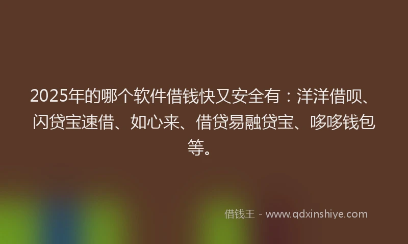 2025年的哪个软件借钱快又安全有：洋洋借呗、闪贷宝速借、如心来、借贷易融贷宝、哆哆钱包等。