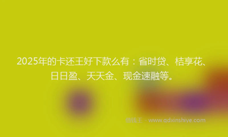 2025年的卡还王好下款么有：省时贷、桔享花、日日盈、天天金、现金速融等。