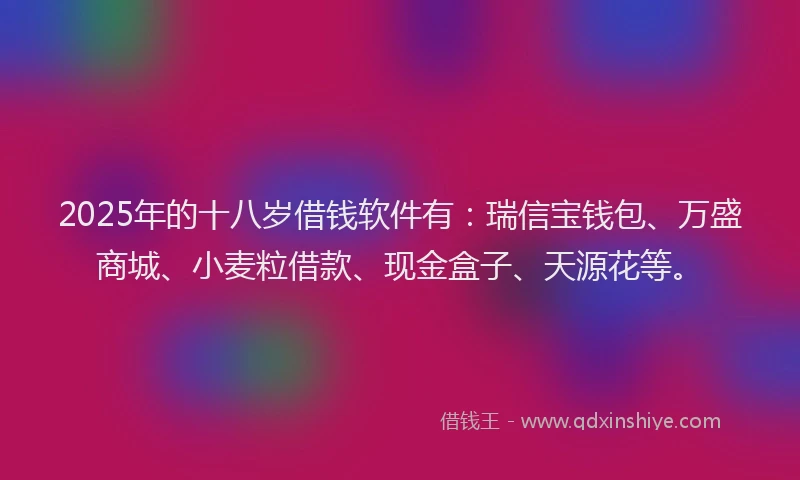 2025年的十八岁借钱软件有：瑞信宝钱包、万盛商城、小麦粒借款、现金盒子、天源花等。