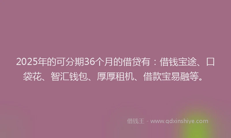 2025年的可分期36个月的借贷有：借钱宝途、口袋花、智汇钱包、厚厚租机、借款宝易融等。