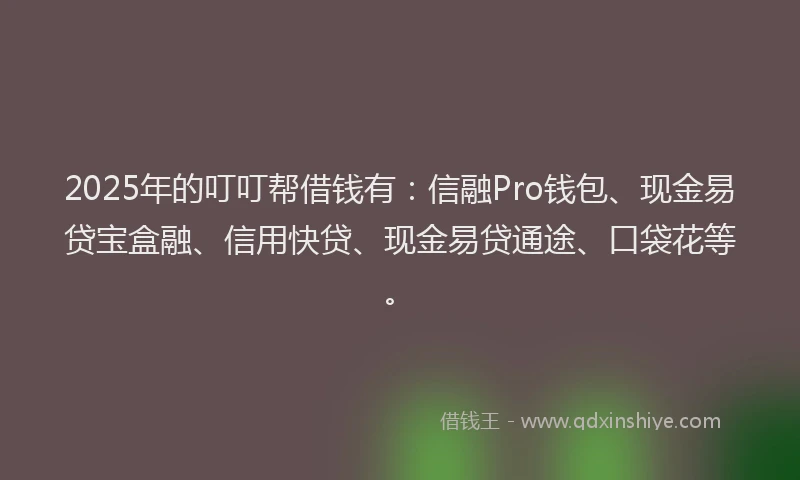 2025年的叮叮帮借钱有：信融Pro钱包、现金易贷宝盒融、信用快贷、现金易贷通途、口袋花等。