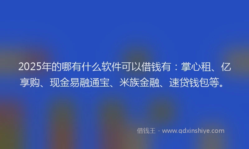 2025年的哪有什么软件可以借钱有：掌心租、亿享购、现金易融通宝、米族金融、速贷钱包等。