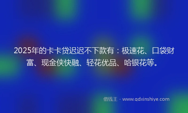 2025年的卡卡贷迟迟不下款有：极速花、口袋财富、现金侠快融、轻花优品、哈银花等。