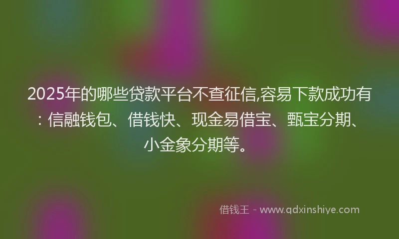 2025年的哪些贷款平台不查征信,容易下款成功有：信融钱包、借钱快、现金易借宝、甄宝分期、小金象分期等。