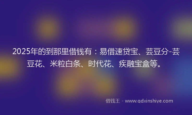 2025年的到那里借钱有：易借速贷宝、芸豆分-芸豆花、米粒白条、时代花、疾融宝盒等。