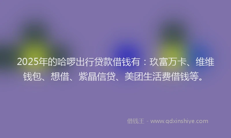 2025年的哈啰出行贷款借钱有：玖富万卡、维维钱包、想借、紫晶信贷、美团生活费借钱等。