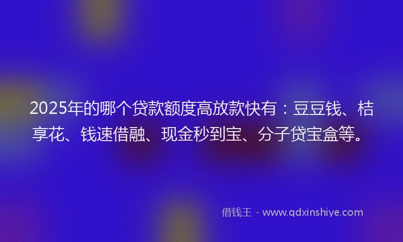 2025年的哪个贷款额度高放款快有：豆豆钱、桔享花、钱速借融、现金秒到宝、分子贷宝盒等。