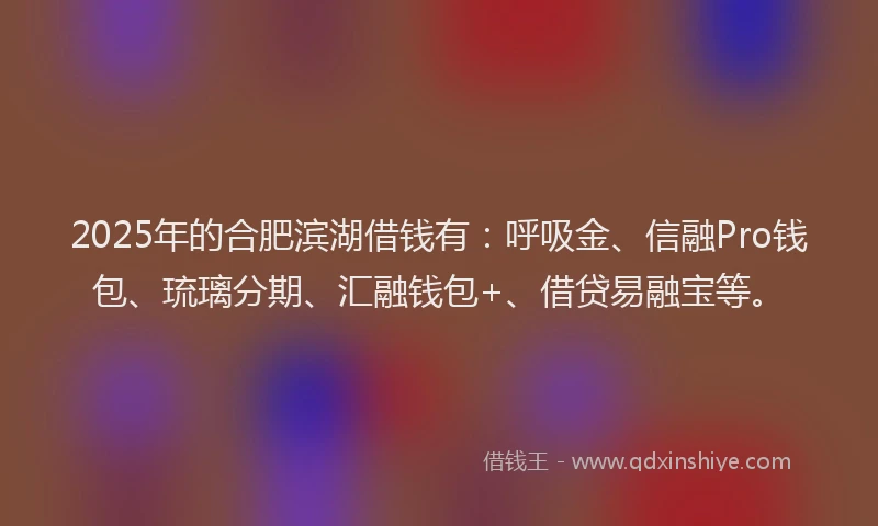 2025年的合肥滨湖借钱有：呼吸金、信融Pro钱包、琉璃分期、汇融钱包+、借贷易融宝等。