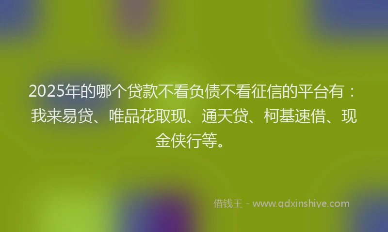 2025年的哪个贷款不看负债不看征信的平台有：我来易贷、唯品花取现、通天贷、柯基速借、现金侠行等。