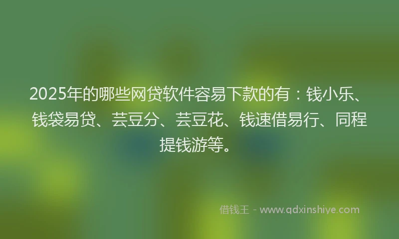 2025年的哪些网贷软件容易下款的有：钱小乐、钱袋易贷、芸豆分、芸豆花、钱速借易行、同程提钱游等。