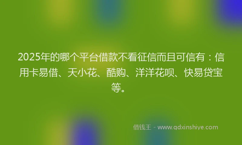 2025年的哪个平台借款不看征信而且可信有：信用卡易借、天小花、酷购、洋洋花呗、快易贷宝等。