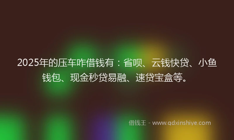 2025年的压车咋借钱有：省呗、云钱快贷、小鱼钱包、现金秒贷易融、速贷宝盒等。